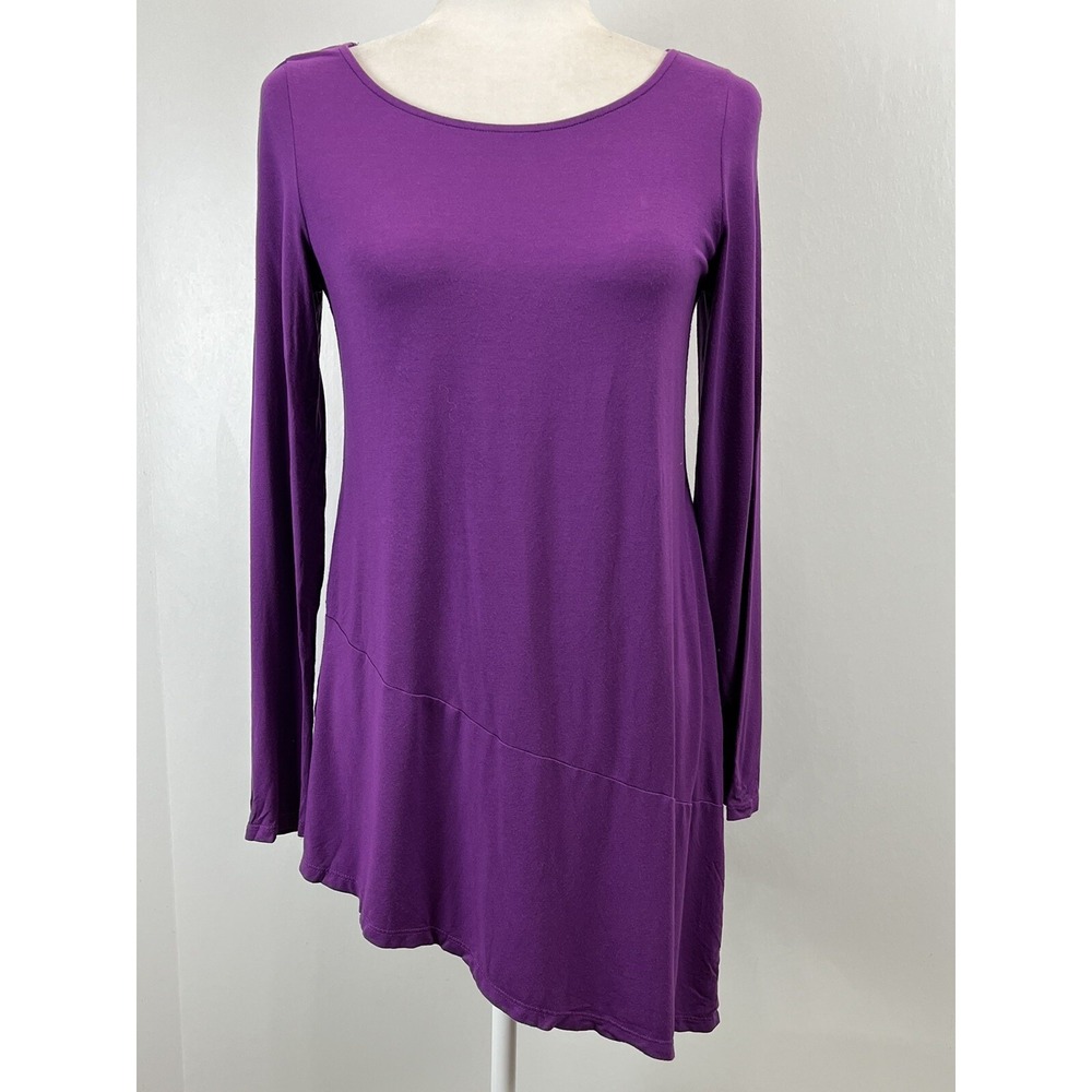 Eileen Fisher Jersey Tunic Shirt Sz Small Asymmetrical Hem Long Sleeve Purple
